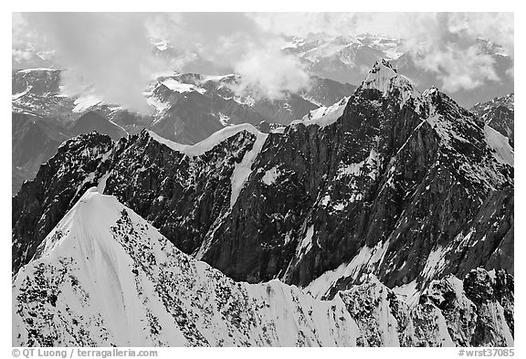 Aerial view of ridges, University Range. Wrangell-St Elias National Park, Alaska, USA.