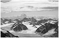 Aerial view of Granite Range with Mt St Elias in background. Wrangell-St Elias National Park ( black and white)