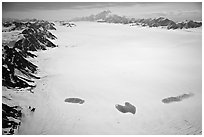 Aerial view of Bagley Field with turquoise snow melt lakes. Wrangell-St Elias National Park ( black and white)