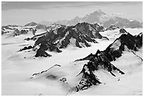 Aerial view of Jefferies Glacier and Mount St Elias. Wrangell-St Elias National Park, Alaska, USA. (black and white)