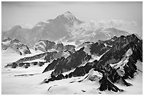 Aerial view of Mount St Elias. Wrangell-St Elias National Park, Alaska, USA. (black and white)