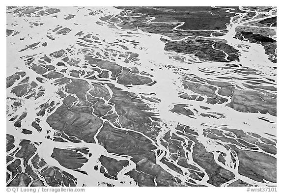 Aerial view of river braids. Wrangell-St Elias National Park, Alaska, USA.