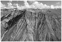 Aerial view of Bonzanza Ridge. Wrangell-St Elias National Park, Alaska, USA. (black and white)