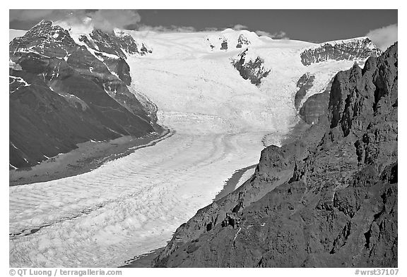 Aerial view of Erie Mine on ridge above Root Glacier. Wrangell-St Elias National Park, Alaska, USA.