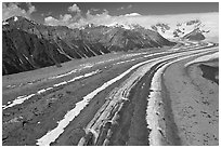 Aerial view of Kennicott Glacier. Wrangell-St Elias National Park ( black and white)