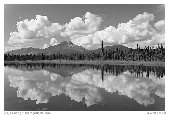 Clouds, mountains, and reflections. Wrangell-St Elias National Park (black and white)