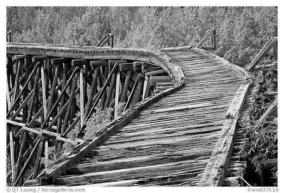 Broken section of Gilahina trestle. Wrangell-St Elias National Park, Alaska, USA.