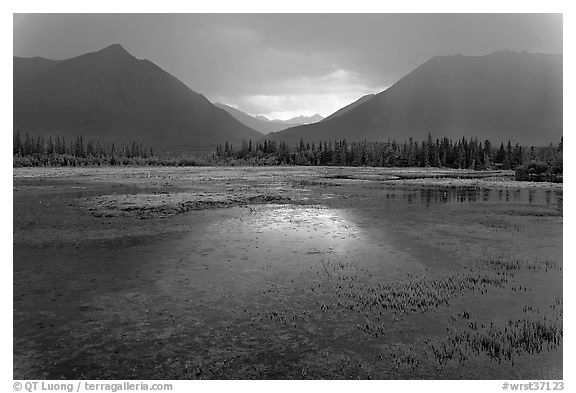 Storm light on lake. Wrangell-St Elias National Park (black and white)