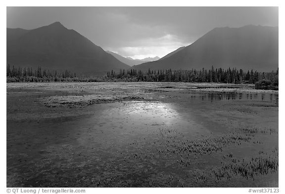 Storm light on lake. Wrangell-St Elias National Park, Alaska, USA.