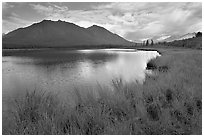 Clearing storm on lake. Wrangell-St Elias National Park, Alaska, USA. (black and white)