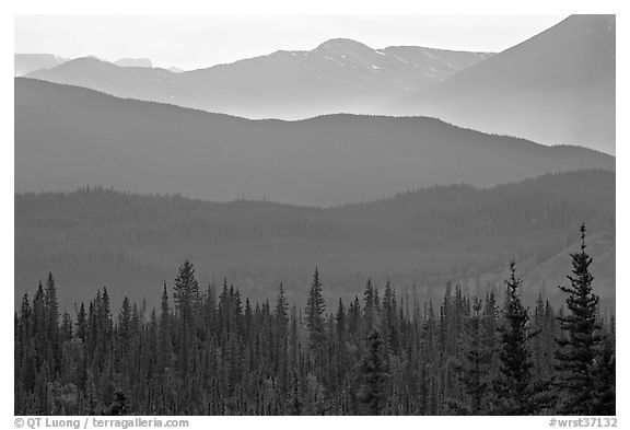 Distant mountain ridges. Wrangell-St Elias National Park (black and white)