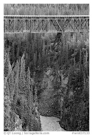 Kuskulana gorge, river, and bridge. Wrangell-St Elias National Park, Alaska, USA.