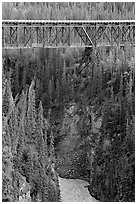 Kuskulana gorge, river, and bridge. Wrangell-St Elias National Park, Alaska, USA. (black and white)