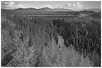 Kuskulana canyon and bridge. Wrangell-St Elias National Park, Alaska, USA. (black and white)