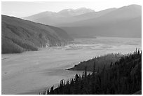 Chitina River and Chugach Mountains, late afternoon. Wrangell-St Elias National Park ( black and white)
