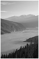 Wide Chitina River and Chugach Mountains. Wrangell-St Elias National Park, Alaska, USA. (black and white)