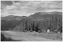 Airstrip and bush planes. Wrangell-St Elias National Park ( black and white)