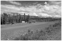 Airstrip at the end of Nabesna Road. Wrangell-St Elias National Park, Alaska, USA. (black and white)