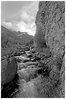 Stream and cliff, Skokum Volcano. Wrangell-St Elias National Park ( black and white)