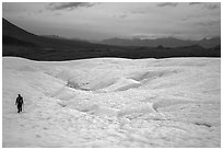 Hiker on Root Glacier. Wrangell-St Elias National Park ( black and white)