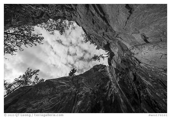 Looking up waterfall below Crystaline Hills. Wrangell-St Elias National Park (black and white)