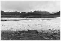 Moraines, Root Glacier, and Wrangell mountains. Wrangell-St Elias National Park ( black and white)