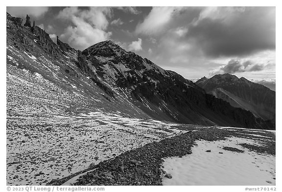 Basin below Bonanza Mine. Wrangell-St Elias National Park (black and white)