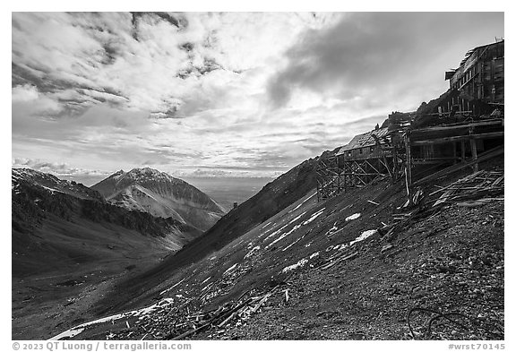 Bonanza Mine and Porphyry Mountain. Wrangell-St Elias National Park (black and white)