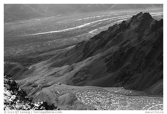 Glacier Mine and Root Glacier. Wrangell-St Elias National Park (black and white)