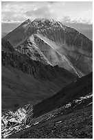 Bonanza Mine aerial tramway line and stations. Wrangell-St Elias National Park ( black and white)