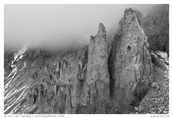 Pinnacles and fog. Wrangell-St Elias National Park (black and white)