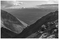 Bonanza Mining Camp and tram station. Wrangell-St Elias National Park ( black and white)