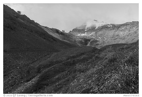 Bonanza Mining Camp and Bonanza Peak. Wrangell-St Elias National Park (black and white)