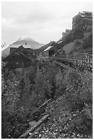 Kennicott historic mill town and Donoho Peak in autumn. Wrangell-St Elias National Park ( black and white)