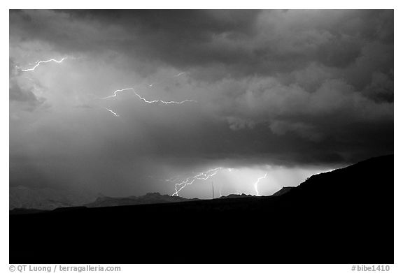 Lightning thunderstorm. Big Bend National Park (black and white)