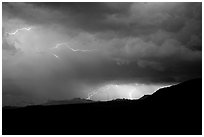 Lightning thunderstorm. Big Bend National Park, Texas, USA. (black and white)