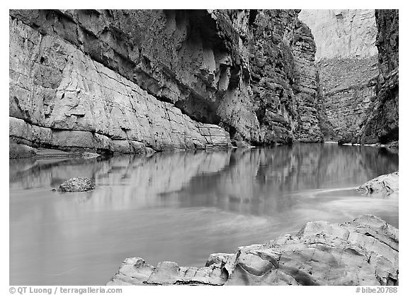Rio Grande and cliffs in Santa Elena Canyon. Big Bend National Park (black and white)
