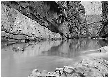 Rio Grande and cliffs in Santa Elena Canyon. Big Bend National Park, Texas, USA. (black and white)