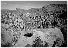 Valley with boulders in Grapevine mountains. Big Bend National Park, Texas, USA. (black and white)