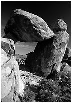 Arch formed by balanced boulder, Grapevine mountains. Big Bend National Park ( black and white)