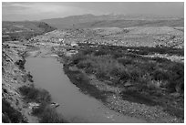 Rio Grande River and Sierra Del Carmen mountains, dusk. Big Bend National Park ( black and white)