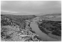 Park visitor looking, Rio Grande River. Big Bend National Park ( black and white)