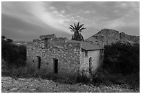 Historic bath house at dusk. Big Bend National Park, Texas, USA. (black and white)