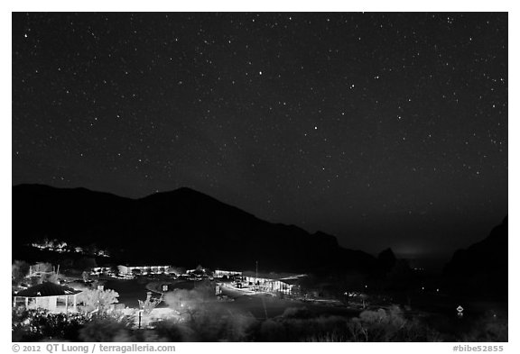 Chisos Mountains Lodge and stars at night. Big Bend National Park, Texas, USA.