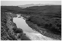 Rio Grande River and hot springs. Big Bend National Park, Texas, USA. (black and white)