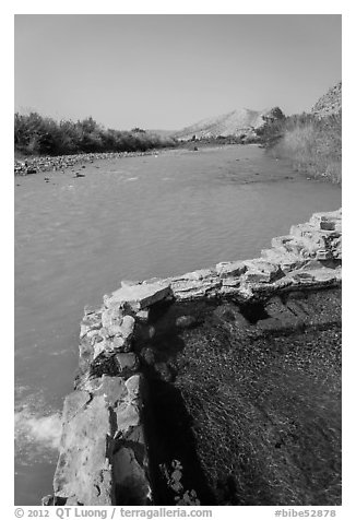 Hot Springs next to Rio Grande River. Big Bend National Park (black and white)