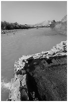 Hot Springs next to Rio Grande River. Big Bend National Park ( black and white)