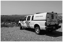 Border Patrol truck. Big Bend National Park, Texas, USA. (black and white)