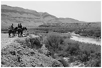 Horsemen and Rio Grande River. Big Bend National Park ( black and white)