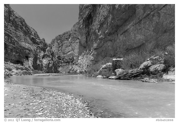 Boquillas Canyon of the Rio Grande River. Big Bend National Park (black and white)